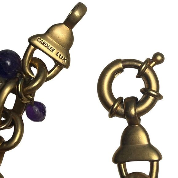 Carolee Lux Chunky Dangle Amethyst Brushed Gold Tone Bracelet - Picture 8 of 9